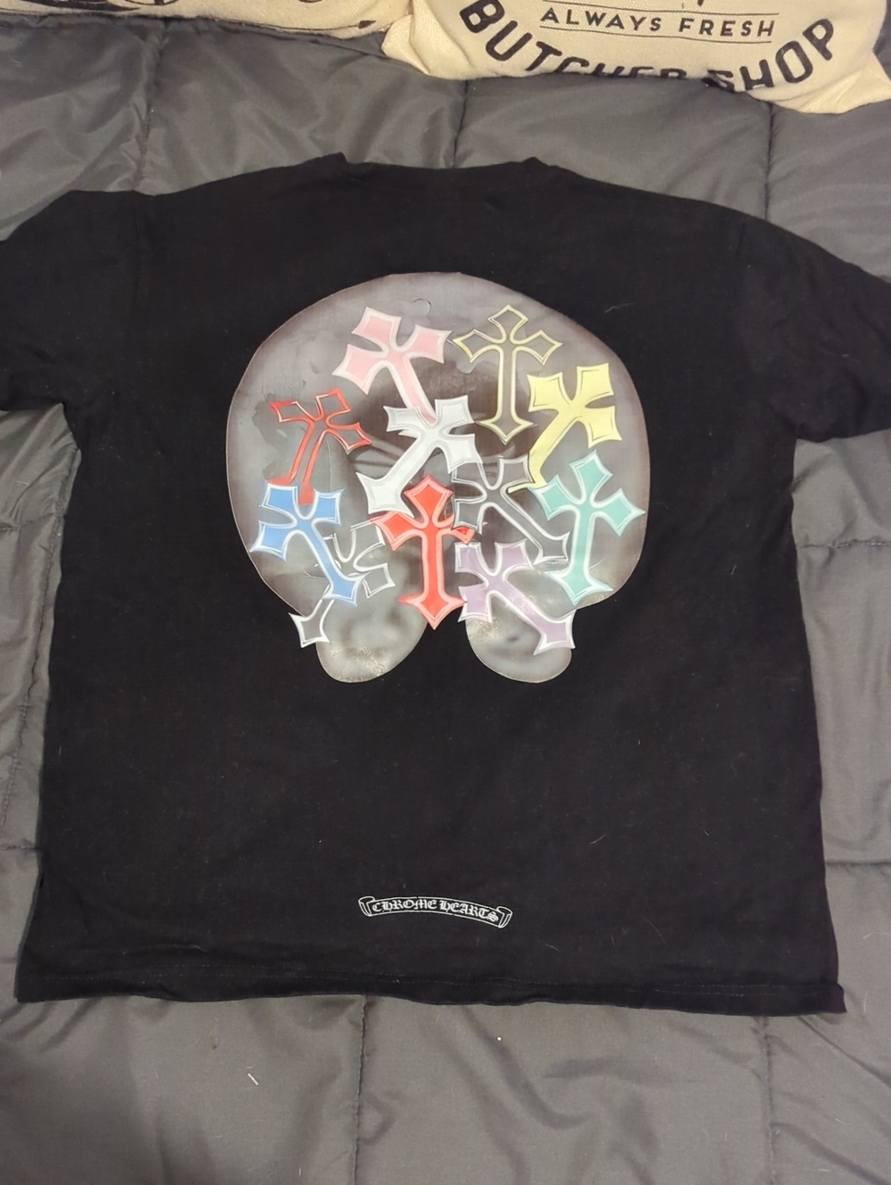 Chrome Hearts Tagless Black Tee with Multicolor Cross Cluster